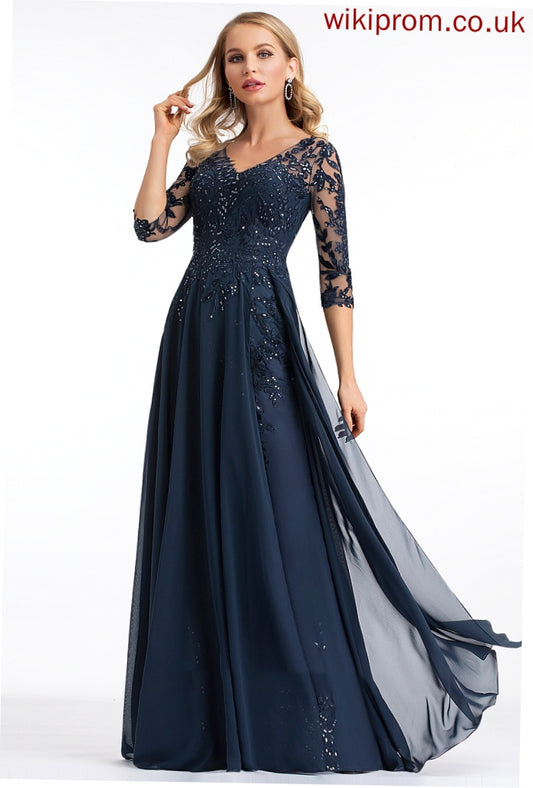 V-neck Prom Dresses Kathryn A-Line Sequins Chiffon Floor-Length With