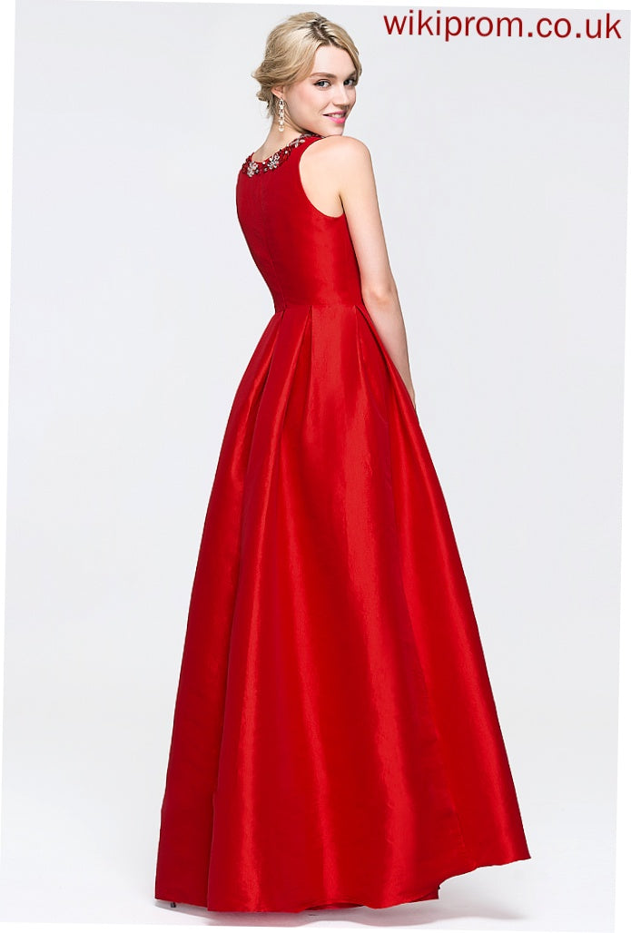 Ball-Gown/Princess With Beading Neck Taffeta Prom Dresses Floor-Length Ryann Sequins Scoop