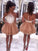Modern Illusion Neck Sleeveless Short Champagne Prom Dresses WK588