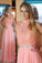 Nectarean High Neck Floor-Length Sleeveless Peach Prom Dress with Beading Lace Top WK585