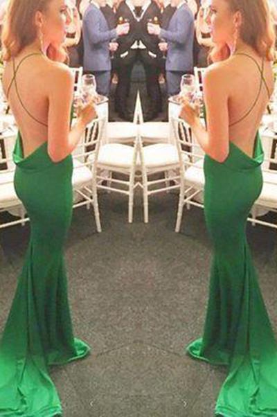 New Style Mermaid Backless Prom Dresses Elegant Green Open Back Evening Gowns For Teens WK82