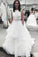 Pure white organza tiered two pieces round neck A-line long prom dresses