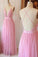 Pink chiffon V-neck cross back long prom dress summer dress