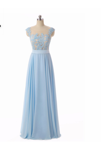 Scoop Sleeveless A-line Chiffon Long Prom Dress evening dresses WK849