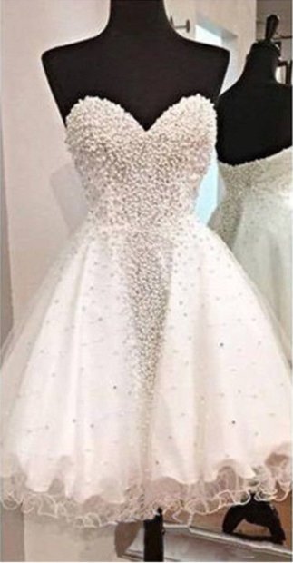White Short Homecoming Gown Tulle Homecoming Gowns Ball Gown Sweetheart Party Dress WK915