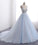 Sexy Ball Gown Tulle Sky Blue V-neck Appliques Brush Train Long Sleeveless Prom Dresses WK505