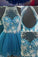 Modern Jewel Short Open Back Blue Homecoming Dress with Beading WK452