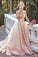 Modest Lace Blush Pink Spaghetti straps Tulle Beading Sweetheart Long Prom Dresses WK173