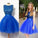 Royal Blue Short Tulle Sleeveless Prom Dress A-line Prom Dresses prom dress for girls BD1242