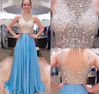 New Fashion Blue With Beads Mermaid Backless Prom Dress Evening Gowns For Teen WK147