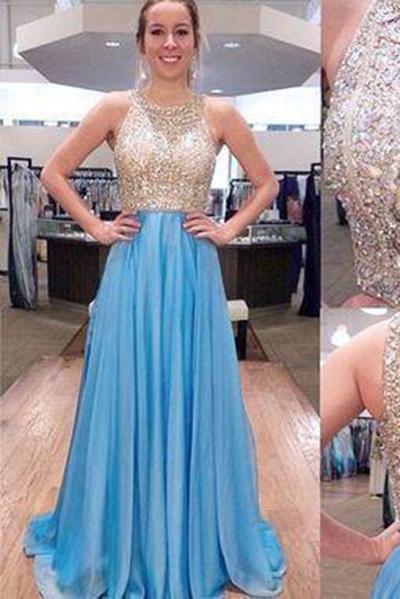 New Fashion Blue With Beads Mermaid Backless Prom Dress Evening Gowns For Teen WK147