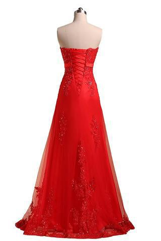 Sweetheart Pretty A-line Strapless Prom Dresses Applique Prom Dress Long Prom Dresses WK758