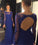 Open Back Long Sleeve Scoop Royal Blue Mermaid Floor-Length Beads Sexy Prom Dresses WK40
