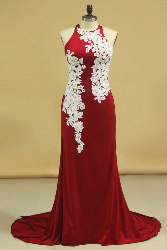 Scoop Evening Dresses Mermaid Sweep Train With Applique Chiffon