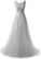 Pretty tulle lace round neck A-line open back long prom dress