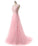 Pretty tulle lace round neck A-line open back long prom dress