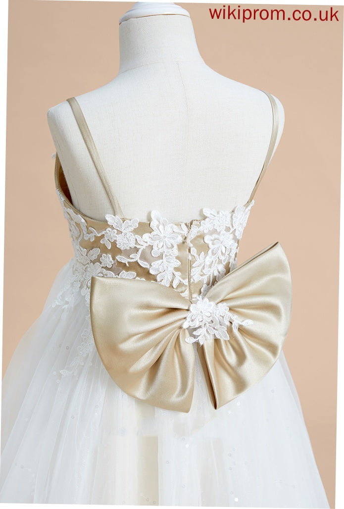 - Lace/Bow(s) Sleeveless Rosalind Dress Satin/Tulle Girl Floor-length With Ball-Gown/Princess V-neck Flower Flower Girl Dresses