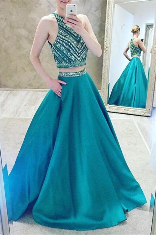 Luxury Two-Pieces Halter Evening Gowns 2024 Sleeveless A-Line Crystal Prom Dress