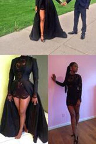 2024 New Style Vintage Long Sleeve Sexy Black A-Line Lace High Neck Prom Dresses WK984
