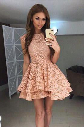 A Line Above Knee Straps Lace Homecoming Dresses with Scoop Short Prom Dresses WK838