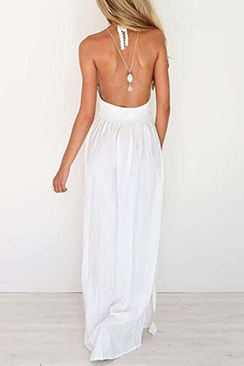 A line Chiffon V Neck Beach Wedding Dresses Backless Ivory Wedding Gowns WK506