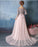 Scoop A-line Pink Chiffon with Silver Lace Appliqued Long 3/4 Sleeves Prom Dresses WK311