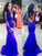 Sexy Mermaid High Neck Royal Blue Long Sleeve Open Back Lace Prom Dresses WK09