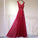 Red Appliques A-Line Floor-Length Scoop Lace up Cap Sleeve Beads Prom Dresses WK04