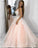 Princess V Neck Pink Long Tulle Lace Appliques Open Back Party Dress Prom Dresses WK66