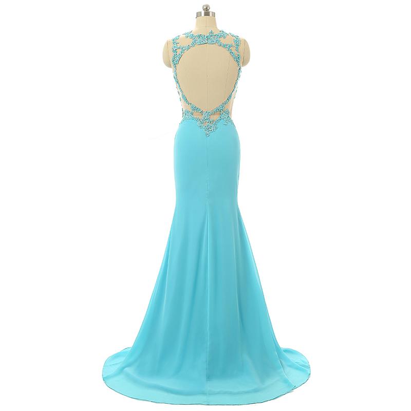 Mint Sheer Back Scoop Chiffon Mermaid Prom Dresses Sleeveless Prom Dresses WK796