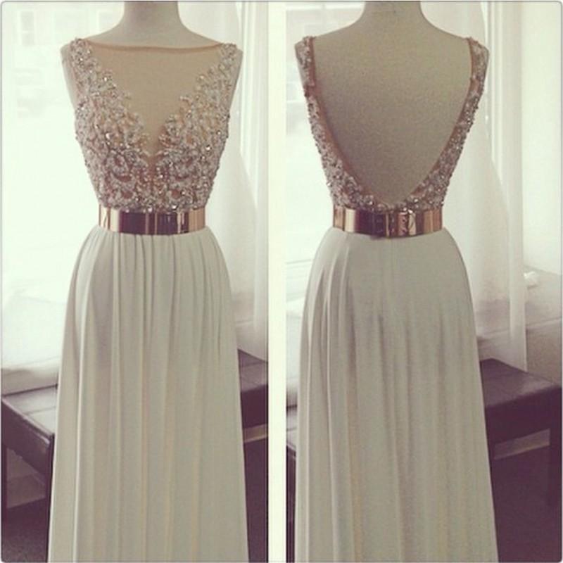 Luxurious A-line V-neck Long Chiffon Empire Evening/Formal Party/Prom Dress With Beading