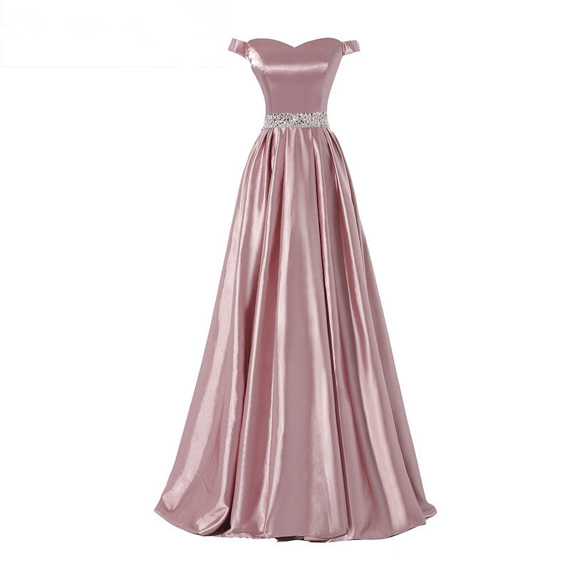 Pearl Pink A-line Off the Shoulder Sweetheart with Pockets Long Senior Prom Dresses WK769
