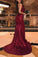Mermaid Burgundy Side Slit V Neck Spaghetti Straps Prom Dresses Formal Dresses WK832