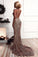 Mermaid Criss Cross Deep V Neck Gold Prom Dresses Sequins Long Prom Dresses WK534
