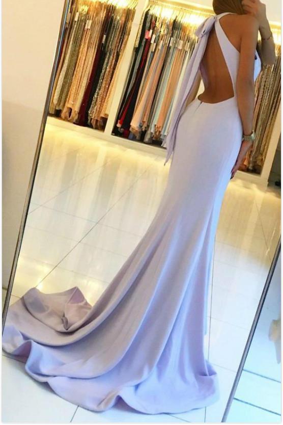 Mermaid Halter Blue Open Back Sleeveless Prom Dresses with Slit Long Dance Dresses WK708