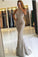 Mermaid High Neck Detachable Lace Sequins Prom Dresses Long Formal Dresses WK371