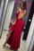 Mermaid Spaghetti Straps Red Satin Prom Dresses with Ruffles Long Party Dress WK400