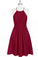 Mini Cute Halter Burgundy Chiffon Knee Length Bridesmaid Dress Short Prom Dresses WK961