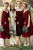 Mismatched Burgundy Chiffon Knee Length Bridesmaid Dresses V Neck Prom Dresses BD1012
