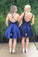 Navy Blue V Neck Homecoming Dresses Cute Short Bridesmaid Dresses with Pockets H1073