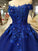 Off Shoulder Royal Blue Evening Dresses with 3D Floral Lace Ball Gown Quinceanera Dresses WK491