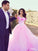 Pink Cathedral Off the Shoulder Ball Gown Vintage 3D Flower Applique Wedding Dresses WK379