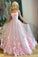 Princess Pink Spaghetti Straps Prom Dresses Scoop Long Cheap Dance Dress with Flowers P1058