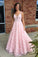 Pink lace V-neck modest handmade graduation dress prom dress