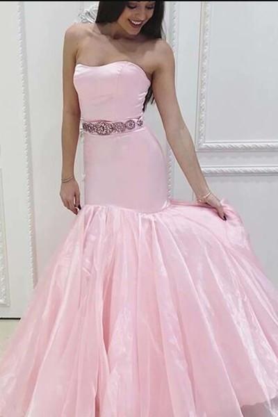 Pink stain tulle Spaghetti Straps mermaid long dresses sweetheart dress for prom WK169