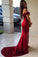 Red Mermaid Off the Shoulder Split Prom Dresses with V Neck Long Evening Dresses WK907