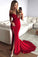 Red Mermaid Off the Shoulder Split Prom Dresses with V Neck Long Evening Dresses WK907