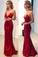 Red Mermaid Spaghetti Straps Deep V Neck Prom Dress Backless Dance Dresses WK811