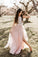 Round Neck Tulle Two Piece Pink Boho Wedding Dresses with Slit Beach Wedding Dress W1094