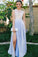 See Through Side Slit Pale Blue Lace Chiffon Scoop Party Dresses Prom Dresses WK375